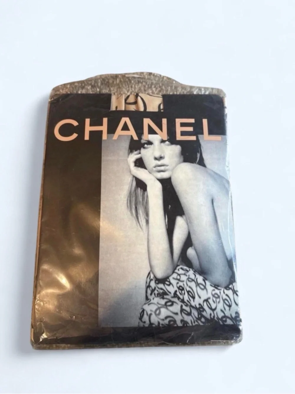 Vintage Chanel pattern tights in tan and black